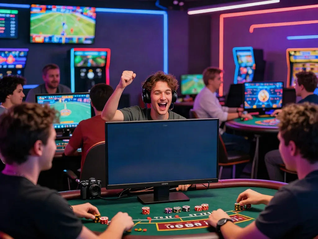 Dynamic scene at http://sin88-onl.com/ showing players enjoying online gaming, sports, and casino excitement.