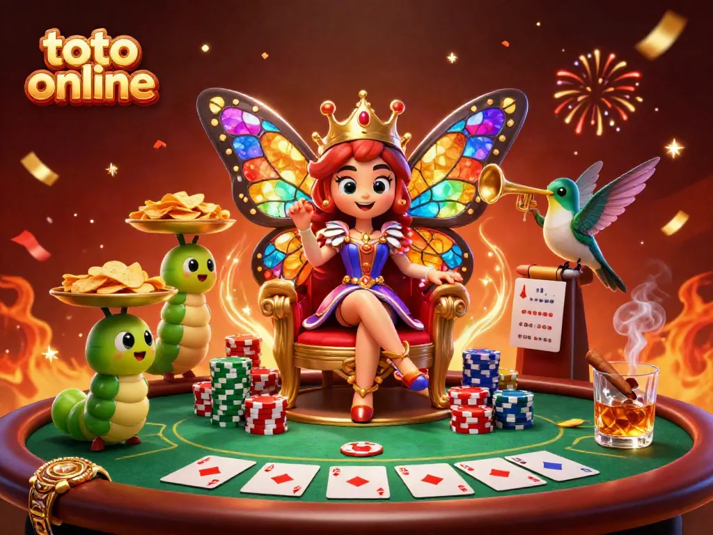 Engage in exciting strategy with toto online at this vibrant casino scene featuring a butterfly queen.