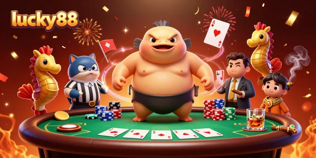 Players engage in thrilling poker action at lucky88, surrounded by festive underwater elements.