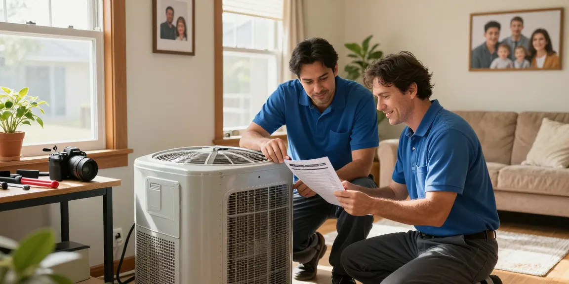 Reliable HVAC Stevens Point WI technician inspecting furnace in cozy home environment.