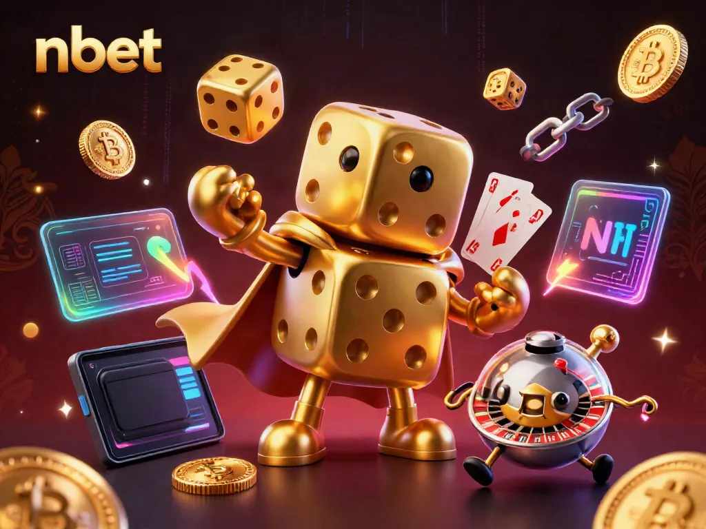 Experience thrilling gameplay at nbet with a golden dice golem and crypto elements in 3D art.