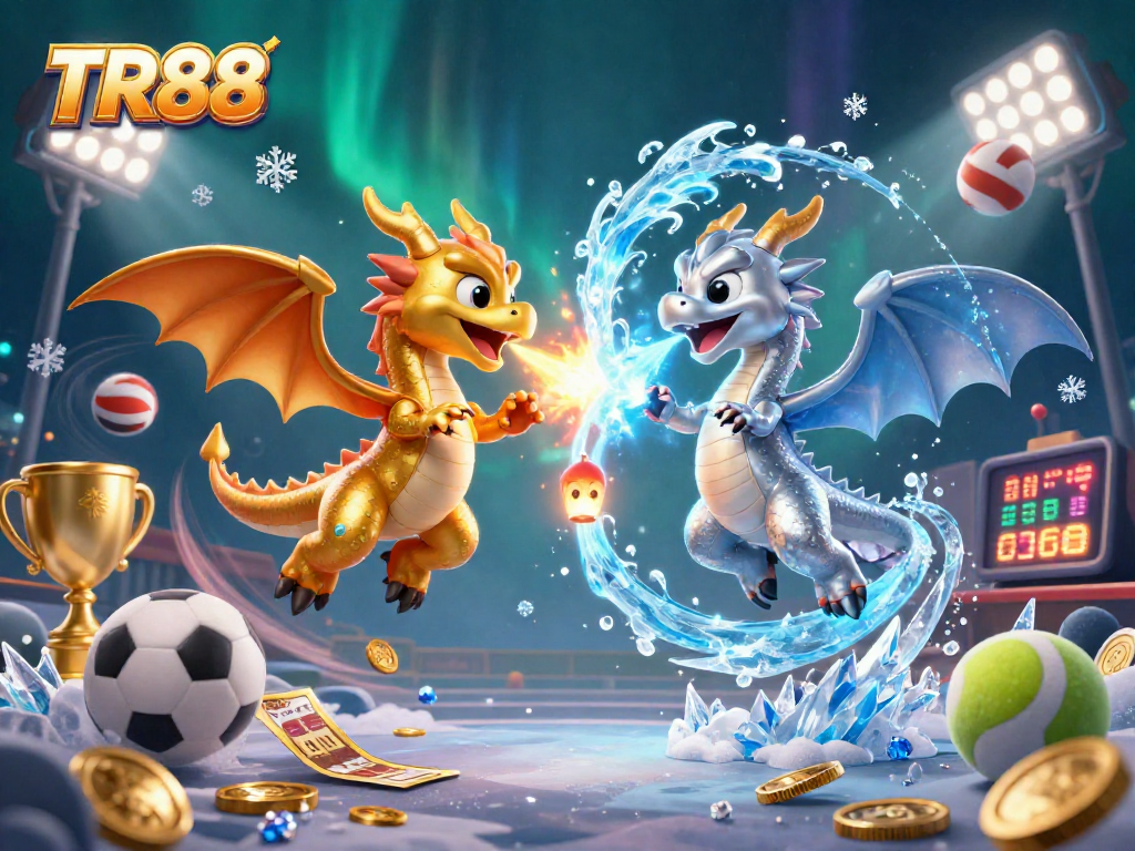 Join the excitement of TR88 with a vibrant scene of dynamic dragons and energetic game elements.