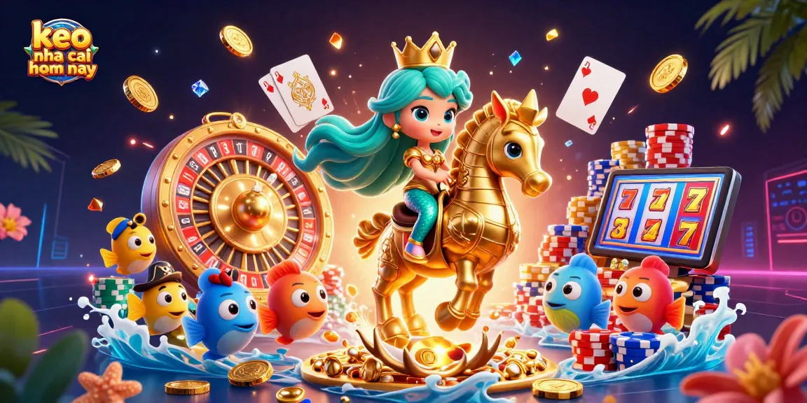 Place bets with keo nha cai hom nay in exciting casino-style illustration filled with vibrant characters and game elements.