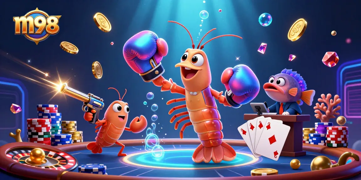 Engage in thrilling gameplay with m98's online casino, featuring vibrant gaming elements and dynamic characters.