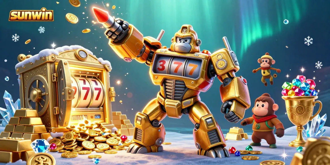 Experience the thrill of sunwin with a golden gorilla mech and stunning treasures!
