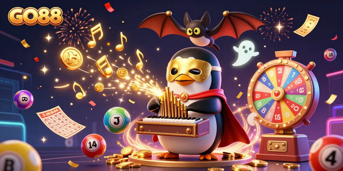 Experience the excitement of GO88 with vibrant lottery elements and a whimsical 3D scene.