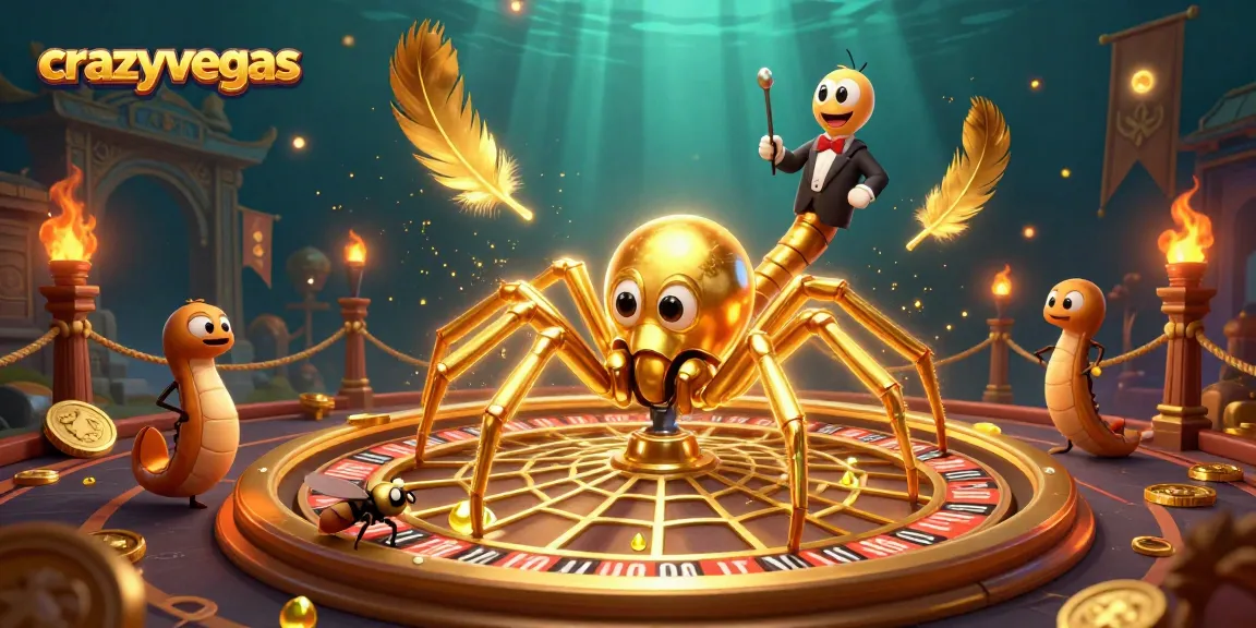 Engage with thrilling games at crazyvegas' roulette wheel, with a golden spider and centipede croupier.